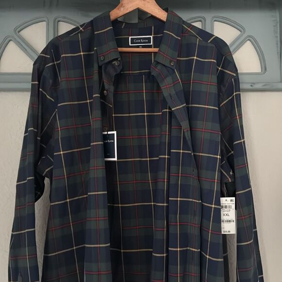 NWT Club Room Button Down XXL Stretch Moisture Wicking Cotton Plaid Tarten Blue - Picture 5 of 11